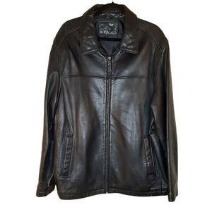 Dockers Men’s XL Genuine Soft Leather Jacket Coat Black Full Zip‎ Biker Pockets